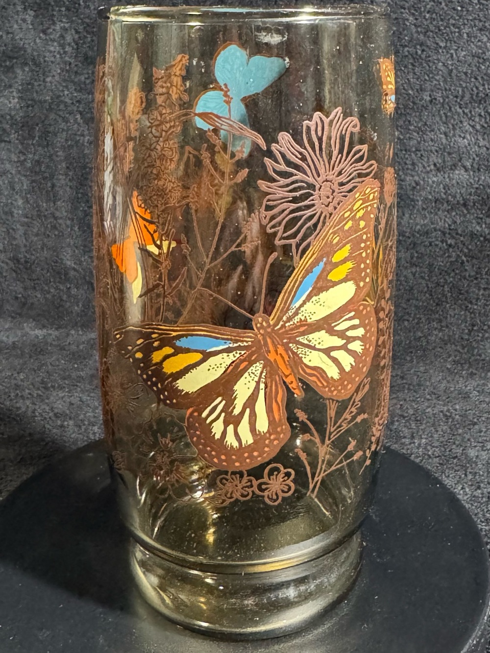 Vintage Butterfly Garden Floral Glass